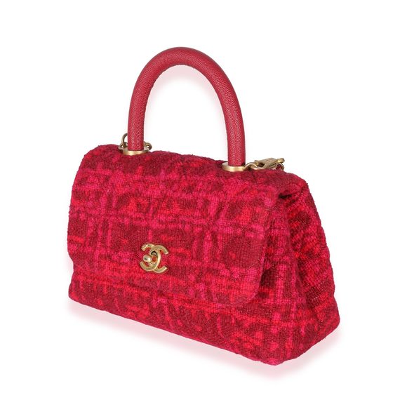 Chanel Pink Boucle Tweed Small Coco Top Handle - Picture 2 of 8